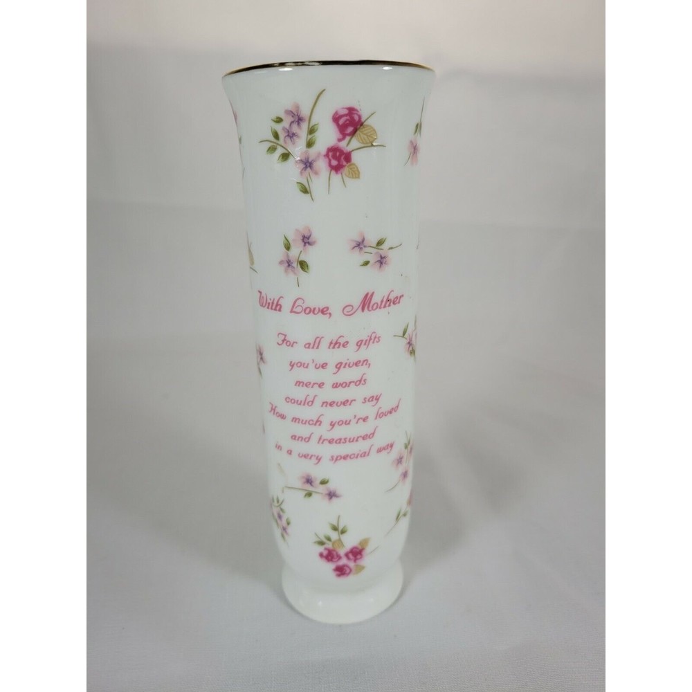 Porcelain Bud Vase Pink Floral With‎ Love Mother Poem. Russ Berrie #4957 Gift